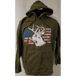 Rugged Legacy Mens Large Olive Green American Flag Buck Deer Heavyweight Hoodie